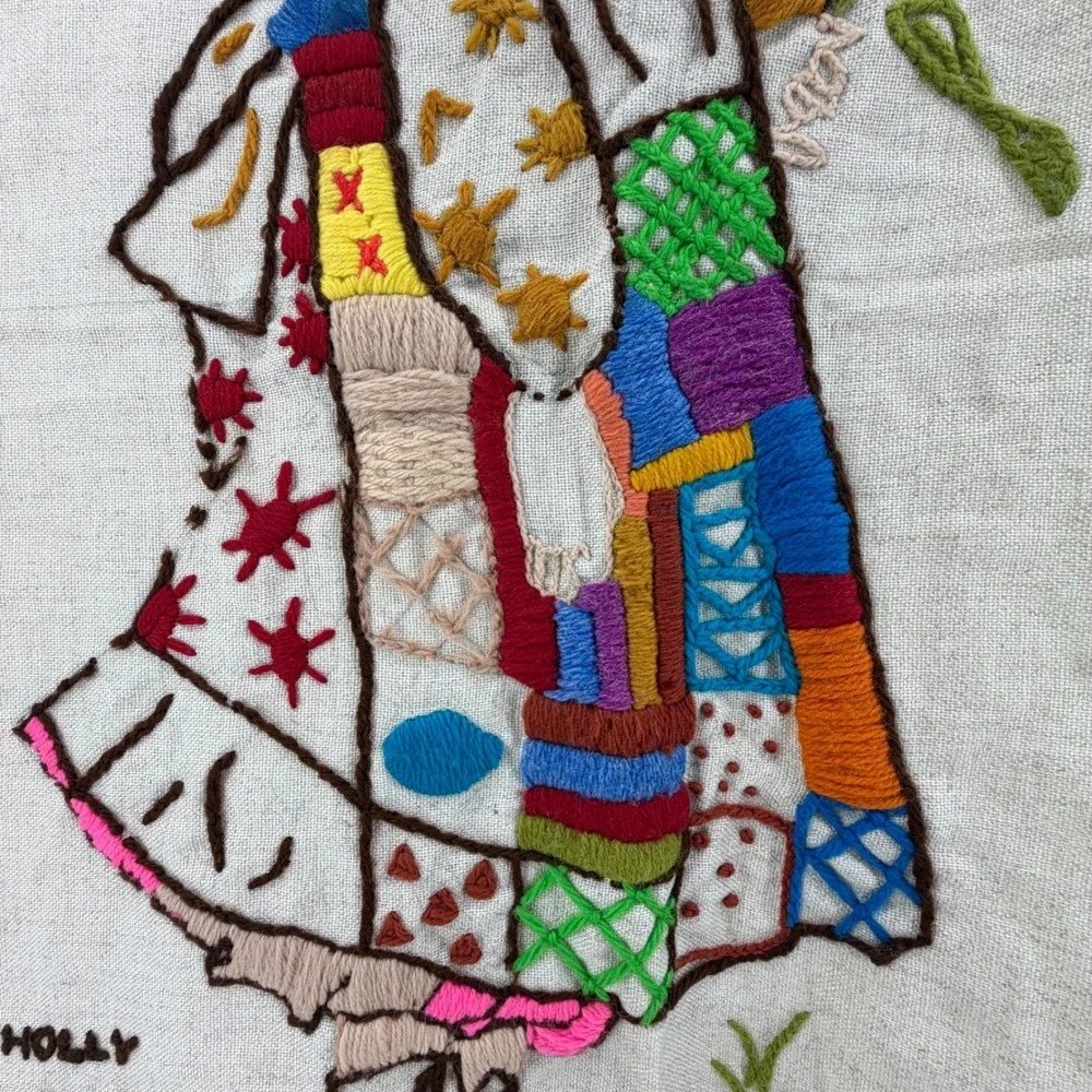 Vintage Holly Hobbie Embroidered Art Panel Wall‎ Hanging 1976 Signed
